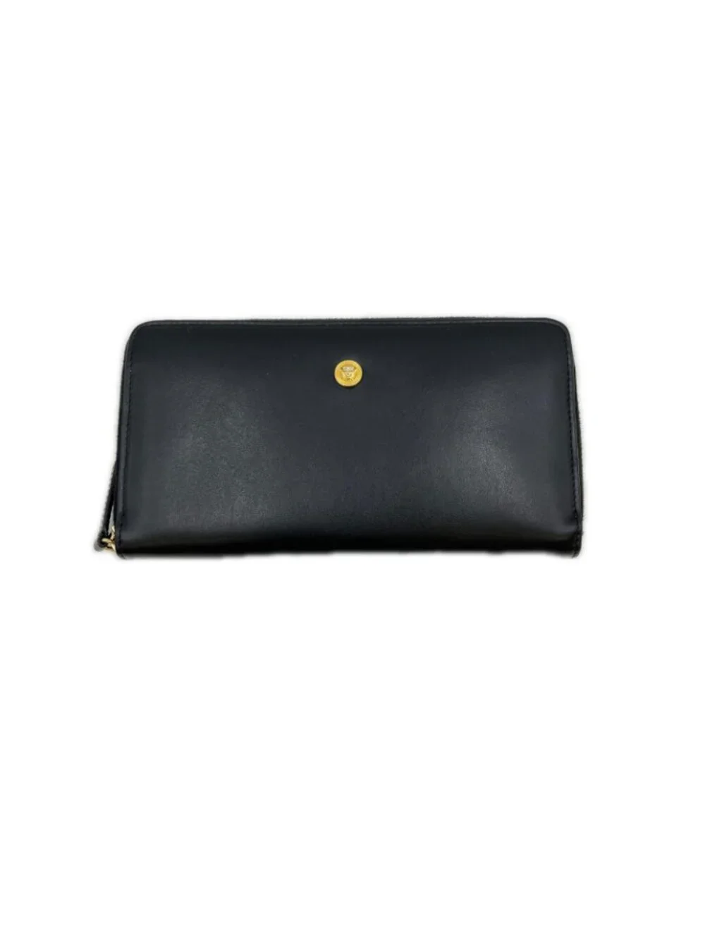 Versace Medusabigi Emblem Leather Zip Around with Logo Wallet Black